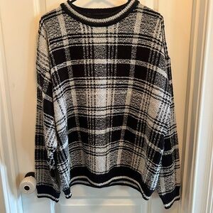 J.Ferrar Black and White Plaid boxy Crewneck Sweater size Large